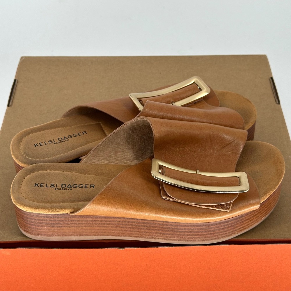 Kelsi Dagger Dover Light Saddle Platform Leather Brown Sandals Women's 9 - Picture 3 of 11